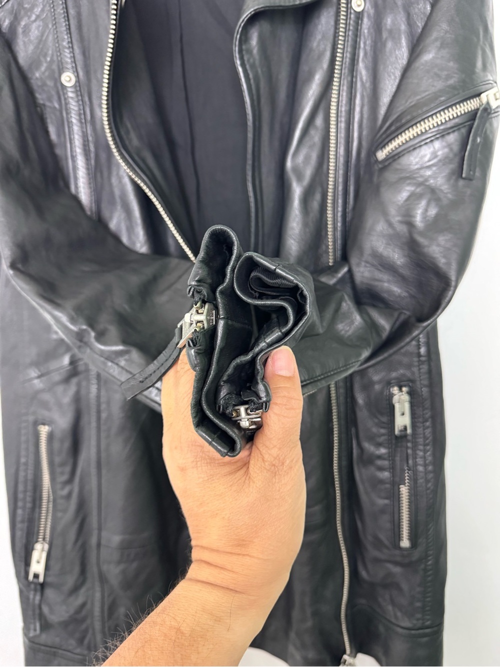 All Saints Whitmer leather biker jacket trench coat with NO belt. Sz 2 - Picture 12 of 13
